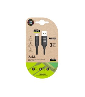 Cable Nylon USB A a Micro USB 2,4A 1 Metro Negro