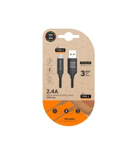 Cable Nylon USB A a USB-C 2,4A 1 Metro Negro