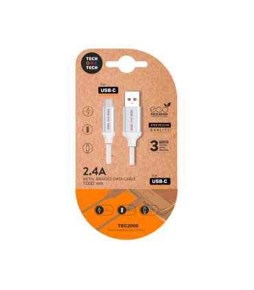 Cable Nylon USB A a USB-C 2,4A 1 Metro Blanco