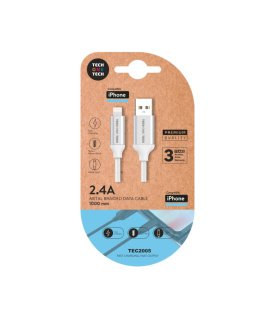 Cable Nylon USB A a Lightning 2,4A 1 Metro Blanco