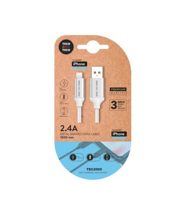 Cable Nylon USB A a Lightning 2,4A 1 Metro Blanco