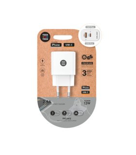 Cargador Doble USB A y USB-C 12W Blanco Carga Rápida