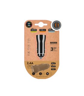 Cargador de Coche Doble USB A 12W 2,4A Negro Carga Rápida