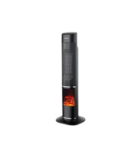 Termoventilador Cerámico Vertical 2000 W Negro con Efecto Fuego y Mando