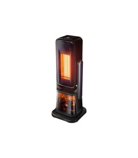 Termoventilador Torre Cerámico PTC 2000 W Negro con Mando y Efecto Fuego