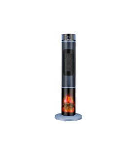 Termoventilador Vertical Cerámico PTC 2000 W Azul/Negro con Mando y Efecto Llama