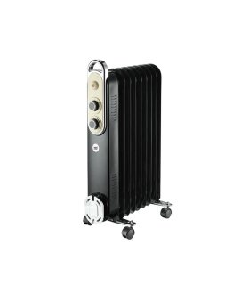 Radiador de Aceite Amarantus 2000 W Negro/Beis con Termostato, Antivuelco y Ruedas
