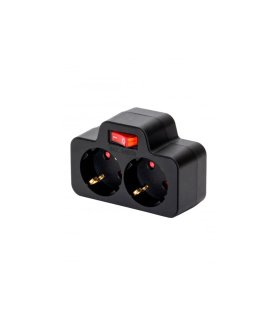 Adaptador Doble T.T. con Interruptor Negro 16 A 250 V 3680 W