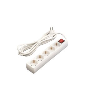 Base Múltiple 5 Tomas T.T. 5 Metros Blanca con Interruptor