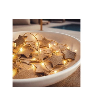 Guirnalda LED de Estrellas de Madera 2,2 m 3000K con Pilas