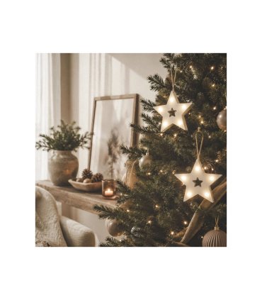Estrella Navideña LED de Madera Sira 13 cm Blanco Cálido