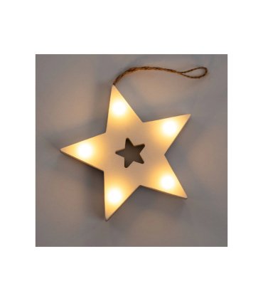 Estrella Navideña LED de Madera Sira 13 cm Blanco Cálido