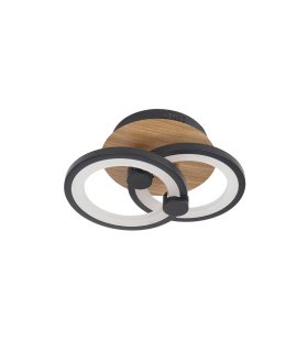 Plafón LED 32W regulable con mando negro y madera oscura Sydney