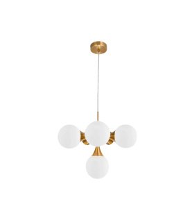 Lámpara Colgante Oro 6 Luces E14 Tulipas Blancas 44x44 cm Frey