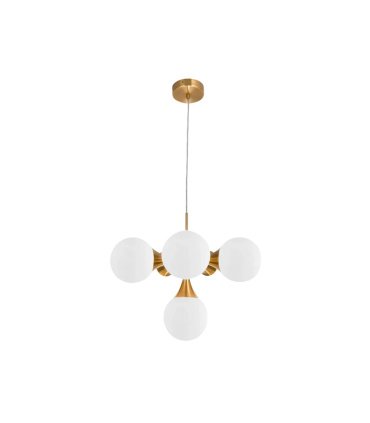 Lámpara Colgante Oro 6 Luces E14 Tulipas Blancas 44x44 cm Frey