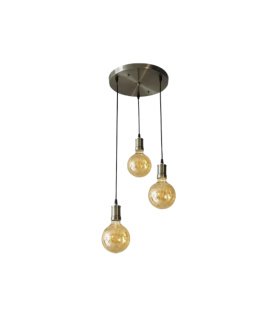 Lámpara Colgante 3 Luces E27 24W 2700K Ámbar y Cuero Bombillas Globo Celso