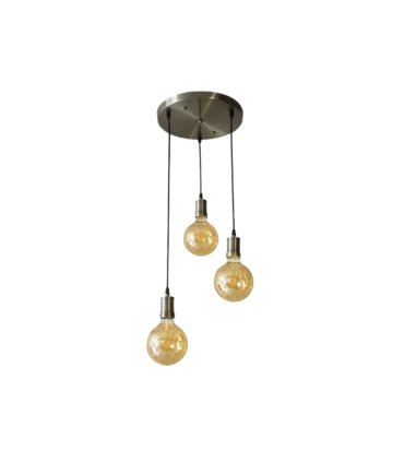 Lámpara Colgante 3 Luces E27 24W 2700K Ámbar y Cuero Bombillas Globo Celso