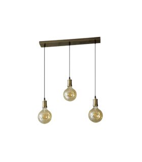 Lámpara Colgante Lineal 3 Luces E27 24W 2700K Ámbar y Cuero 64x13 cm Celso