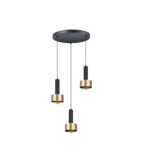 Lámpara Colgante 3 Luces E27 Negro y Oro Altura Regulable 35x35 cm Allende