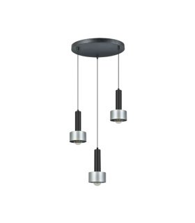 Lámpara Colgante 3 Luces E27 Negro y Plata Altura Regulable 35x35 cm Allende