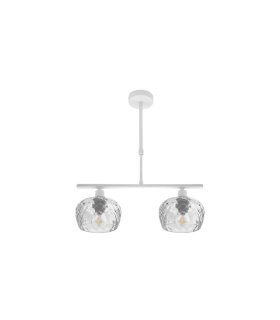 Lámpara de Techo 2 Luces E14 Blanca con Tulipas de Cristal Tallado 41x13 cm Estela