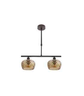 Lámpara de Techo 2 Luces E14 Marrón con Tulipas Ámbar Talladas 41x13 cm Estela
