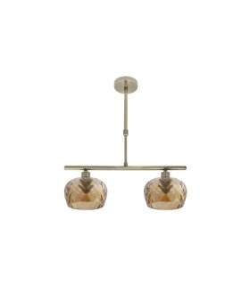 Lámpara de Techo 2 Luces E14 Cuero con Tulipas Ámbar Talladas 41x13 cm Estela