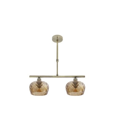 Lámpara de Techo 2 Luces E14 Cuero con Tulipas Ámbar Talladas 41x13 cm Estela