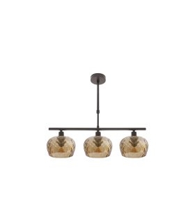Lámpara de Techo 3 Luces E14 Marrón con Tulipas Ámbar Talladas 55x13 cm Estela