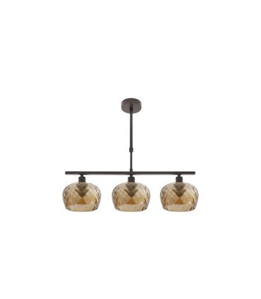 Lámpara de Techo 3 Luces E14 Marrón con Tulipas Ámbar Talladas 55x13 cm Estela