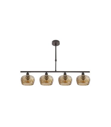 Lámpara de Techo 4 Luces E14 Marrón con Tulipas Ámbar Talladas 75x13 cm Estela