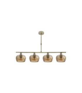 Lámpara de Techo 4 Luces E14 Cuero con Tulipas Ámbar Talladas 75x13 cm Estela