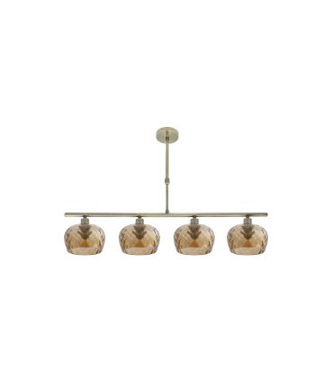 Lámpara de Techo 4 Luces E14 Cuero con Tulipas Ámbar Talladas 75x13 cm Estela