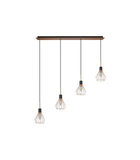 Lámpara Colgante 4 Luces E14 Negro y Cobre Altura Regulable 83x13 cm San Petersburgo