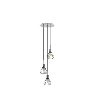 Lámpara Colgante 3 Luces E14 Negro y Cromo Altura Regulable 30x30 cm San Petersburgo