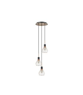 Lámpara Colgante 3 Luces E14 Negro y Cobre Altura Regulable 30x30 cm San Petersburgo