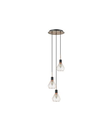 Lámpara Colgante 3 Luces E14 Negro y Cobre Altura Regulable 30x30 cm San Petersburgo