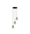 Plafón de Techo 3 Luces E14 Negro y Ratán Altura Regulable Zenda