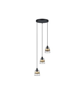 Plafón de Techo 3 Luces E14 Negro y Ratán Altura Regulable Burano