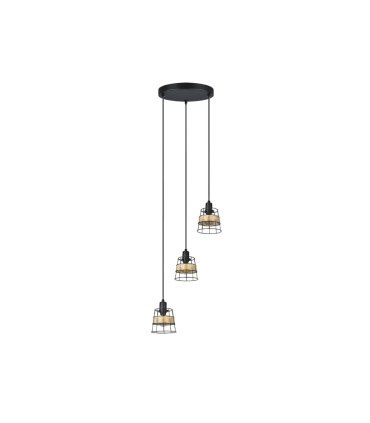 Plafón de Techo 3 Luces E14 Negro y Ratán Altura Regulable Burano