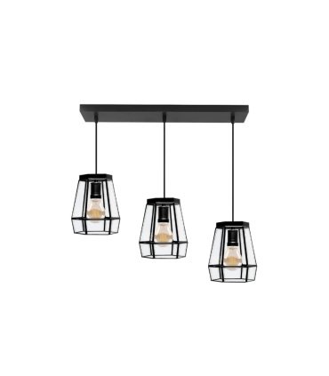 Regleta de Techo 3 Luces E27 Negra de Cristal 64x15 cm Guia