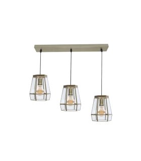Regleta de Techo 3 Luces E27 Cuero y Cristal 64x15 cm Guia