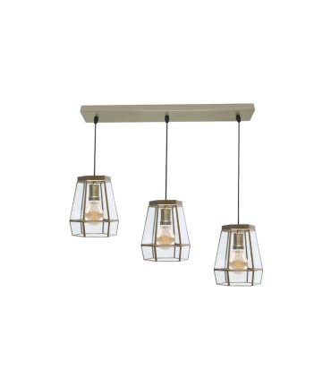 Regleta de Techo 3 Luces E27 Cuero y Cristal 64x15 cm Guia