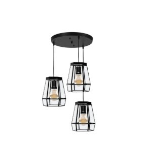 Plafón de Techo 3 Luces E27 Negro y Cristal 42x42 cm Guia