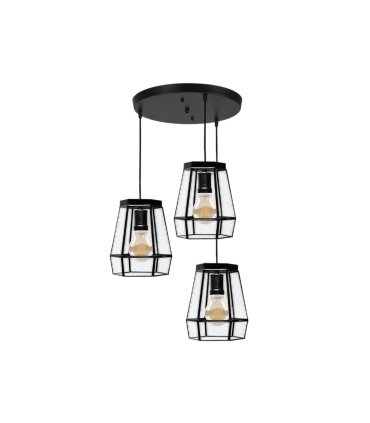 Plafón de Techo 3 Luces E27 Negro y Cristal 42x42 cm Guia