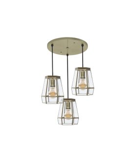 Plafón de Techo 3 Luces E27 Cuero y Cristal 42x42 cm Guia