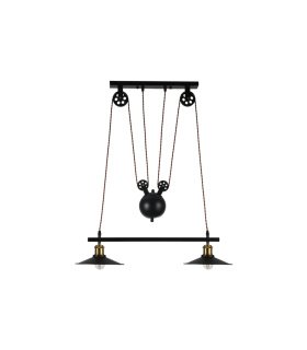 Lámpara Colgante 2 Luces E27 Negra con Polea 70x22 cm Triguero