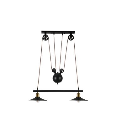 Lámpara Colgante 2 Luces E27 Negra con Polea 70x22 cm Triguero