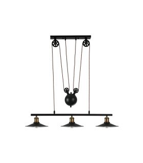 Lámpara Colgante 3 Luces E27 Negra 88x22 cm Triguero