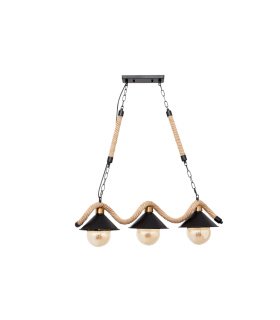 Lámpara de Techo 3 Luces E27 Negra con Cuerda de Cáñamo 72x18 cm Cabo